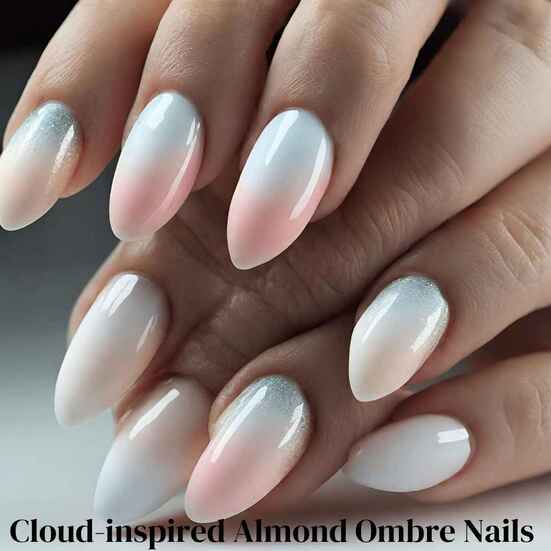 Cloud inspired Almond Ombre Nails